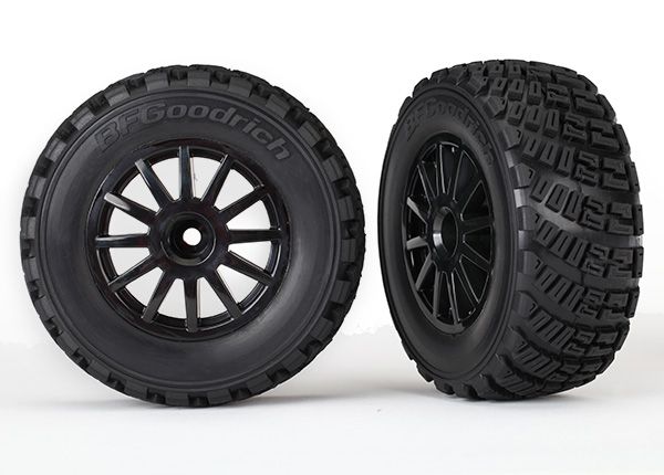Tires &amp; wheels, assembled, glued (black wheels, gravel pattern tires, foam inserts) (2) (TSM rated)TRA7473T