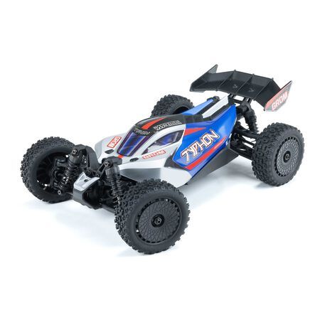 Arrma Typhon Grom MEGA 4WD 380 Brushed 1/18 Buggy RTR w/SLT2 2.4GHz Radio, Battery &amp; Charger - Assorted Colours ARA2106, Colour: Blue/Silver ARA2106T1