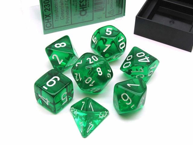 Chessex Translucent 7-Die Set Green w/White CHX23075
