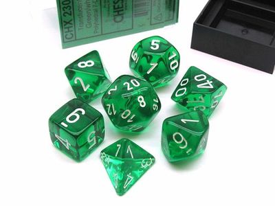 Chessex Translucent 7-Die Set Green w/White CHX23075