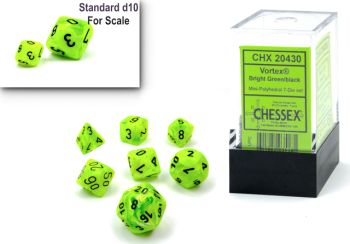 Chessex Mini 7-Die Sets - Assorted Colours, Colour: Vortex 7-Die Set Bright Green/Black CHX20430