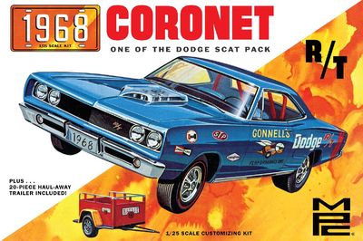 1968 Dodge Coronet Hardtop w/ Trailer Model Kit 1/25 #975 by MPC