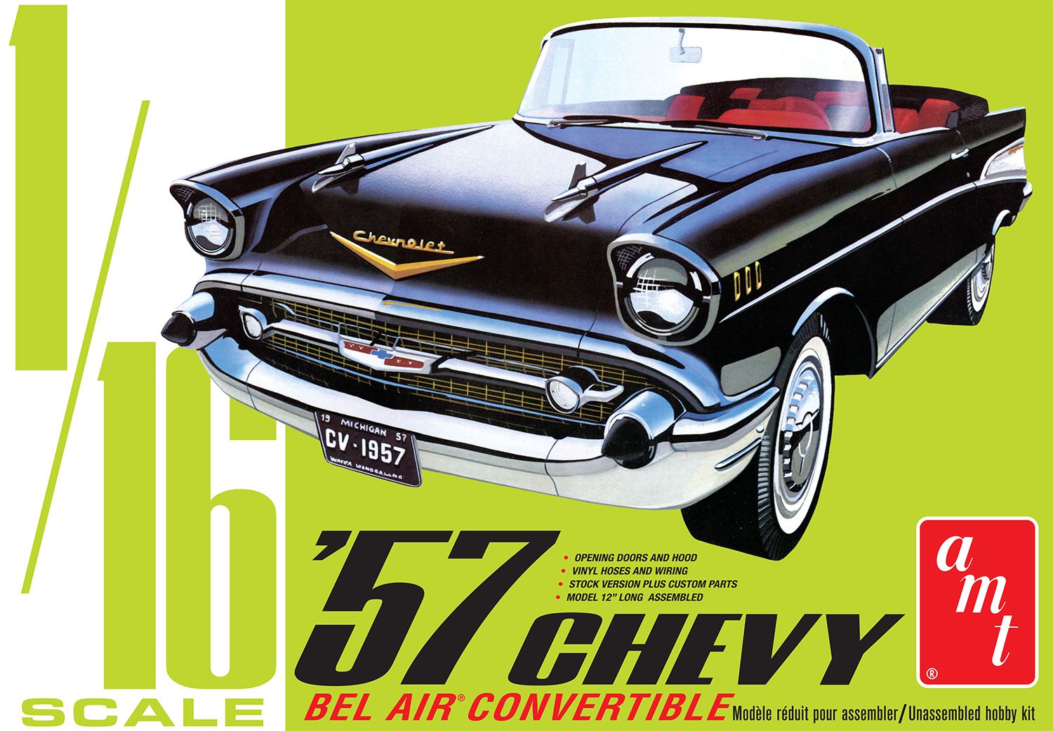 1957 Chevrolet Bel Air Convertible 1/16 Model Car Kit #1159 by AMT