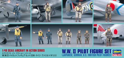 WWII Pilot Figure Set (Japanese  German  U.S./British Pilot Figures) 1/48 by Hasegawa