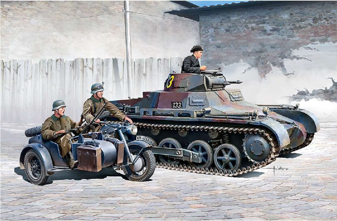German Panzer I &amp; Motorcycle 1/35 #13556 by Academy