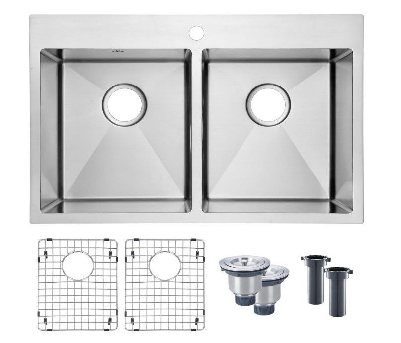 KITCHEN SINK 30&quot; DOUBLE BOWL HANDMADE DROP IN