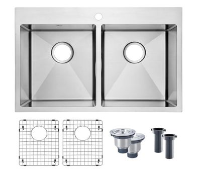 KITCHEN SINK 30&quot; DOUBLE BOWL HANDMADE DROP IN