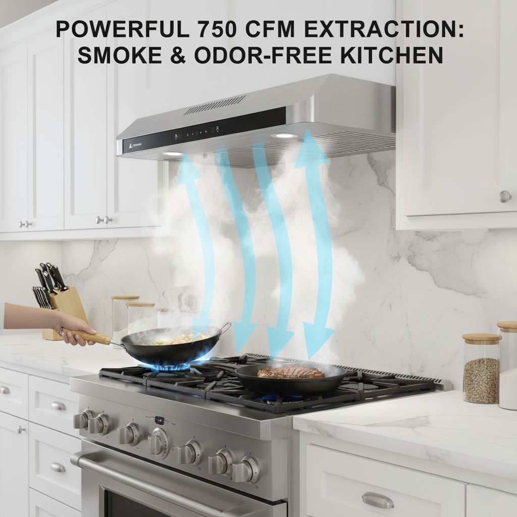 Litrohub Kitchen Range Hood AAA-H631-30-T Undercabinet 30" 750 CFM Stainless Steel