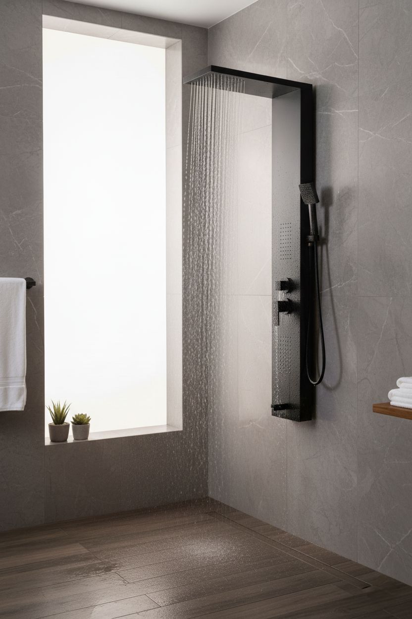 Litrohub Matt Black Wall-Mount Shower Panel System | Modern Bathroom Shower