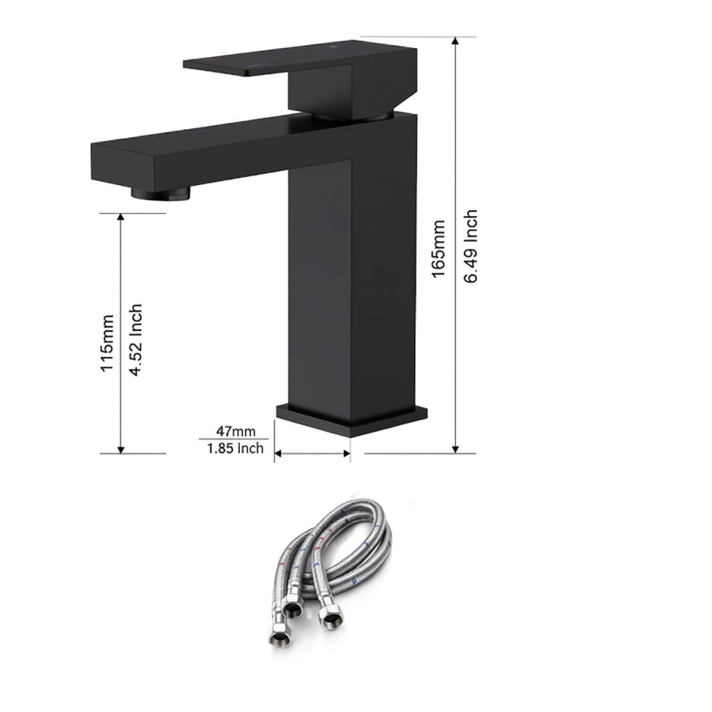 Litrohub SQ180 Matt Black Bathroom Faucet – Single Hole, Modern Design