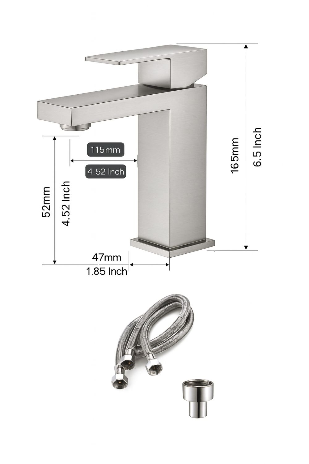 Litrohub SQ180 Brushed Nickle/Satin Bathroom Faucet – Single Hole, Modern Design