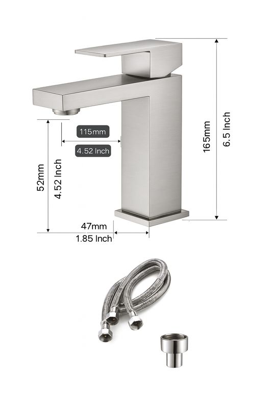 Litrohub SQ180 Brushed Nickle/Satin Bathroom Faucet – Single Hole, Modern Design