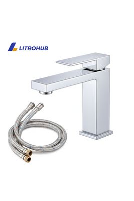 Litrohub SQ180 Chrome Bathroom Faucet – Single Hole, Modern Design