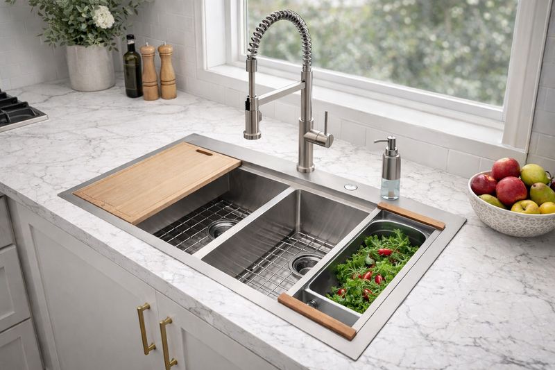 KITCHEN SINK 30" DOUBLE BOWL HANDMADE DROP IN