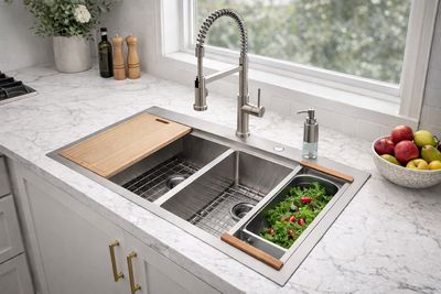 KITCHEN SINK 30" DOUBLE BOWL HANDMADE DROP IN