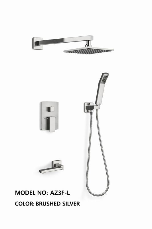 LitroHub Three-Way Shower System – Square Design, Brushed Nickel, cUPC Pressure Balance Valve (AZ3F-L)