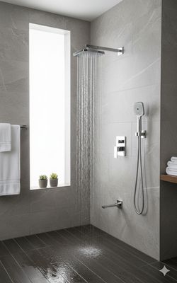 LitroHub Three-Way Shower System – Square Design, Brushed Nickel, cUPC Pressure Balance Valve (AZ3F-L) LitroHub Three-Way Shower System – Square Design, Brushed Nickel, cUPC Pressure Balance Valve (AZ3F-L)