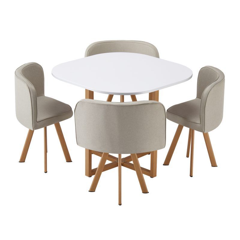 Grains 4-Seater Space Saving Dining Set (White-Beige)