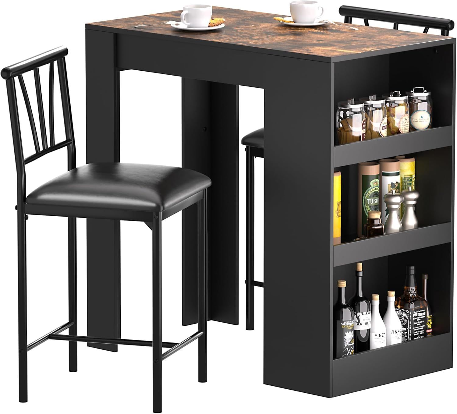 VECELO Small Bar Table and Chairs Tall Kitchen Breakfast Nook with Stools