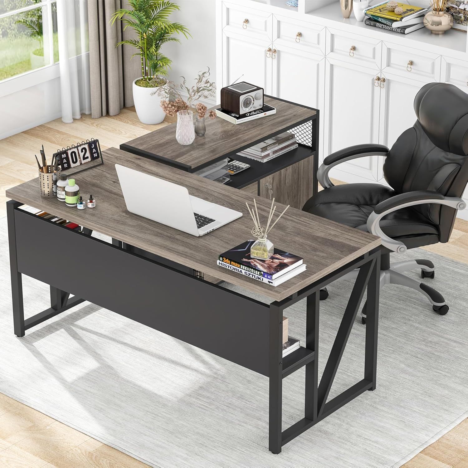Tribesigns L Shaped Desk with Drawer Cabinet