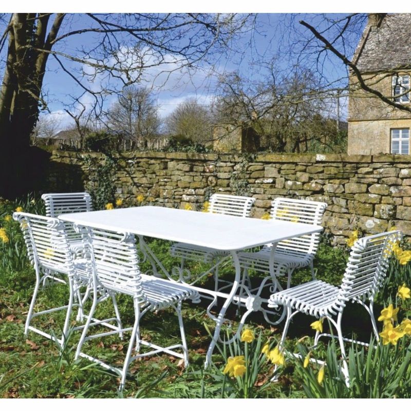 Casa Padrino Art Nouveau wrought iron garden furniture set white - Garden Table & 6 Chairs