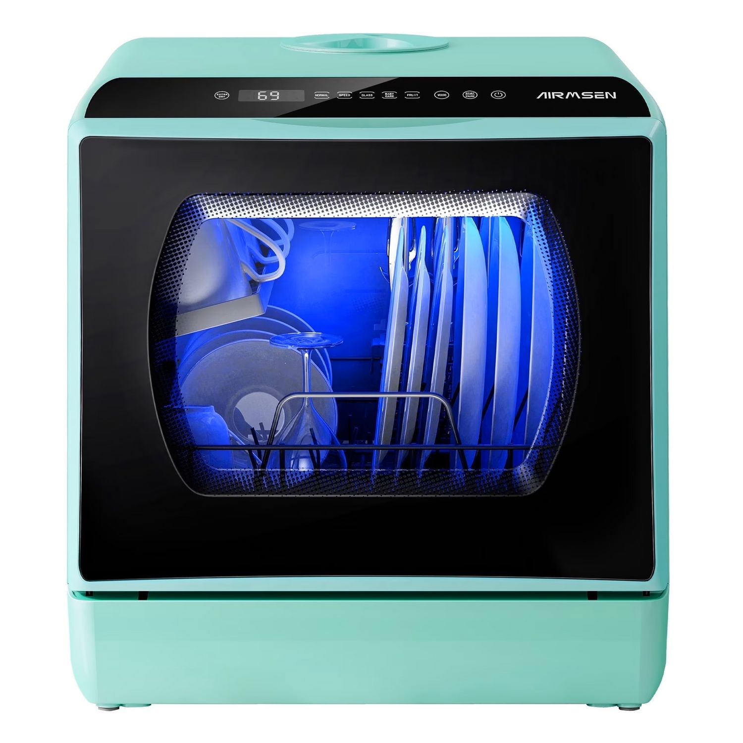 AIRMSEN Portable Countertop Dishwasher with 5-Liter Built-in Water Tank and Air-Dry Function, 5 Washing Programs Mini Dishwasher, Mint Green AIRMSEN Portable Countertop Dishwasher with 5-Liter Built-in Water Tank and Air-Dry Function, 5 Washing Programs Mini Dishwasher, Mint Green