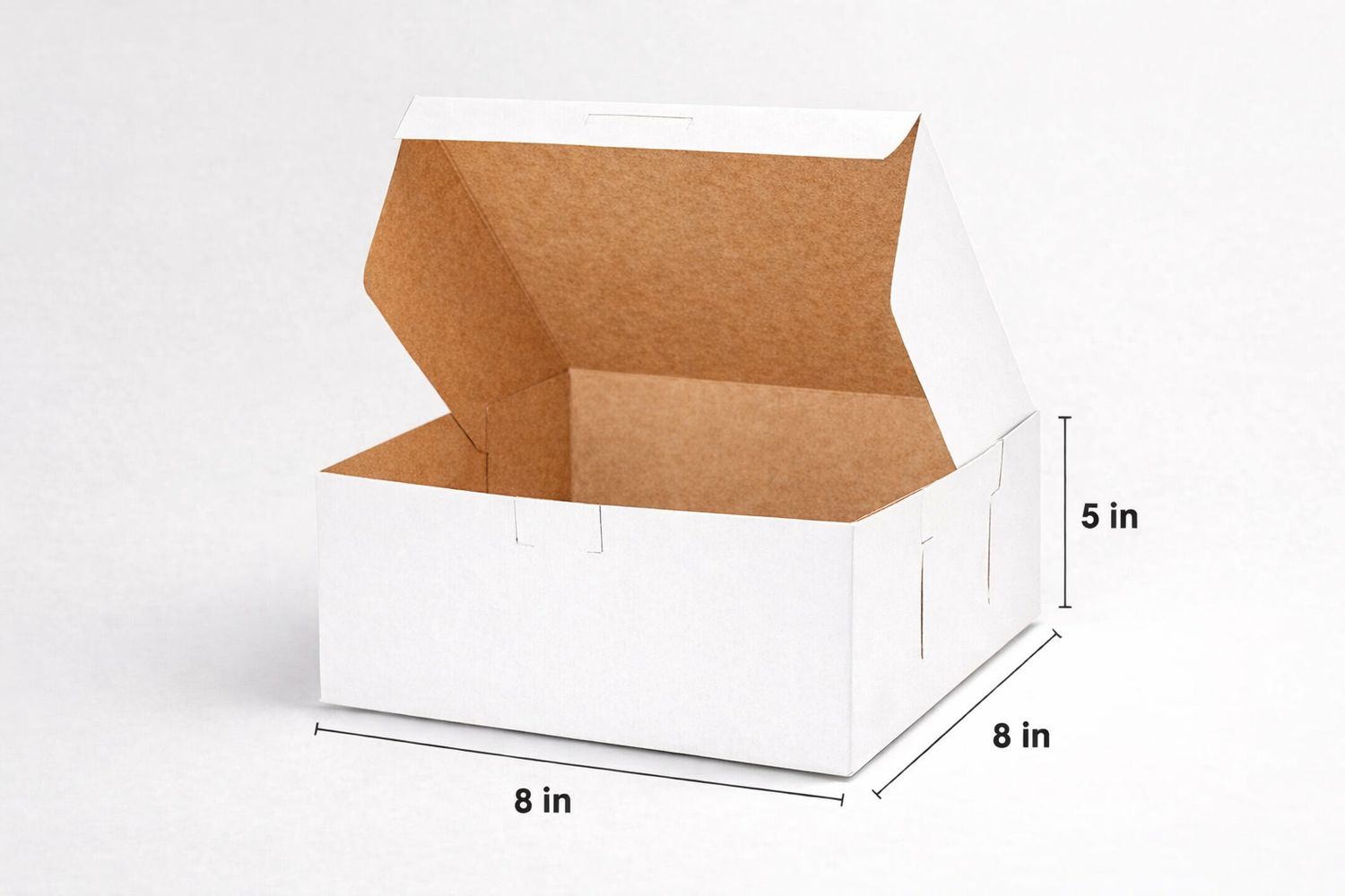 White bakery box measuring 8 × 8 × 5 inches