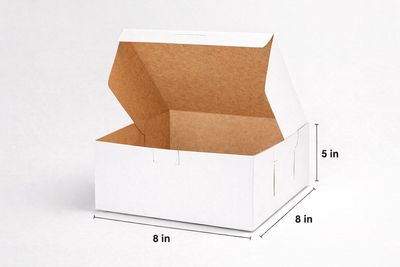 White bakery box measuring 8 × 8 × 5 inches