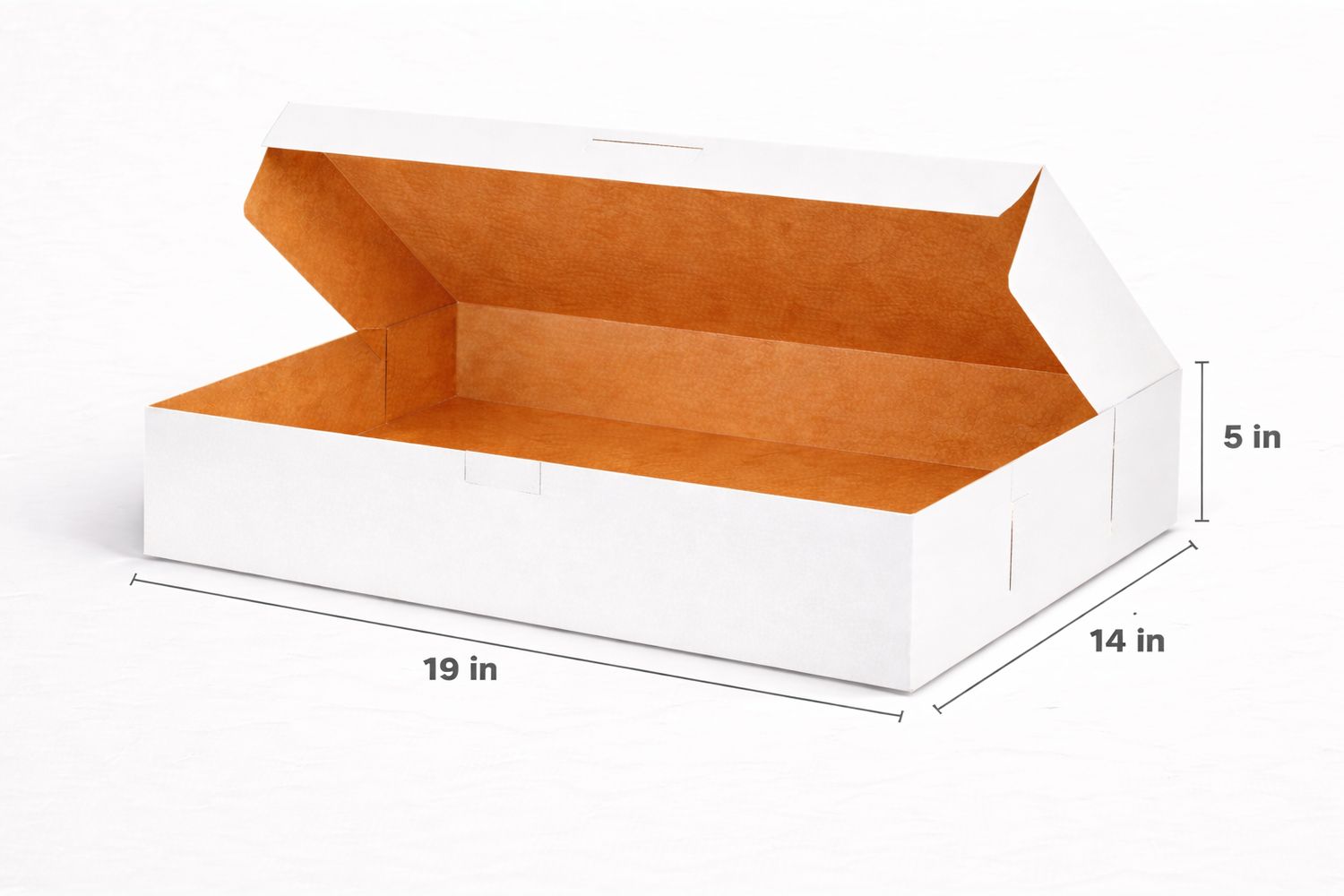 White bakery box with 19 × 14 × 5 inches