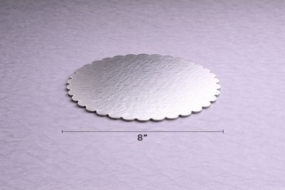 8-inch scalloped silver cake board