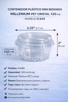 Millennium Mini Round Clear PET Plastic Container 120 ml – Model G 645