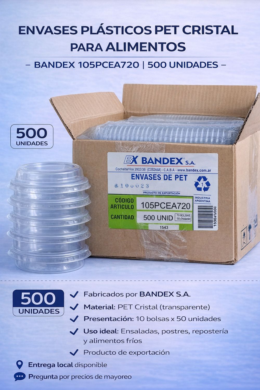 Clear PET Plastic Food Containers – BANDEX 105PCEA720 (500 Units)
