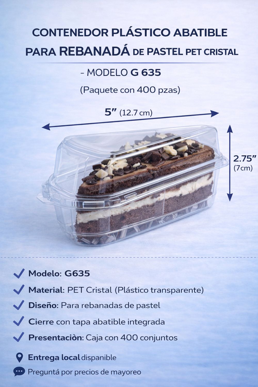 Clear PET Hinged Plastic Container for Cake Slices – Model G 635