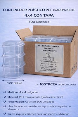 Clear PET Plastic 4×4 Container with Lid – Case of 500 Units