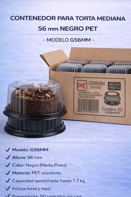 Medium Cake Container 56 mm Black PET – Model G56MM