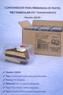 Clear Rectangular PET Cake Slice Container – Model G630