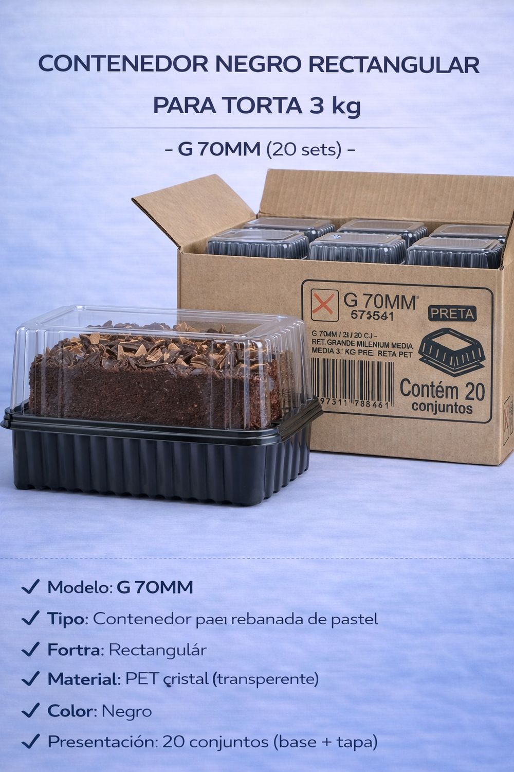 Black Rectangular Cake Container for 3 kg Cakes – Model G70MM