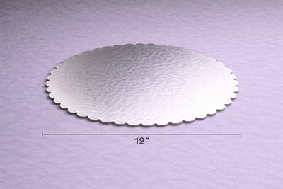 12-inch scalloped silver cake board