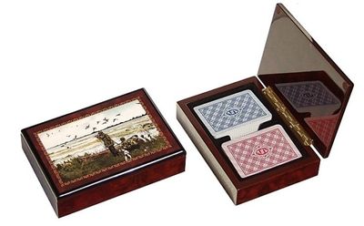 Scatola Gioco Porta 2 Mazzi Carte Scena Caccia Scatola Gioco Porta 2 Mazzi Carte Scena Caccia