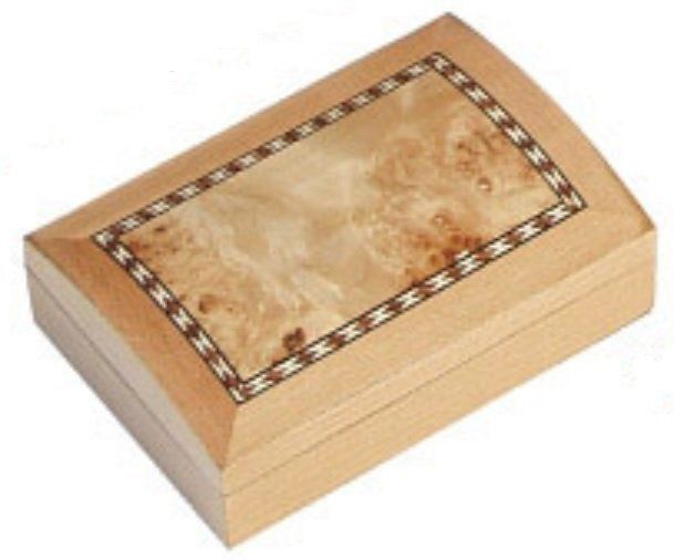 Scatola Gioco Porta 2 Mazzi Carte Modiano Bombata Radica Pioppo con Intarsi Scatola Gioco Porta 2 Mazzi Carte Modiano Bombata Radica Pioppo con Intarsi