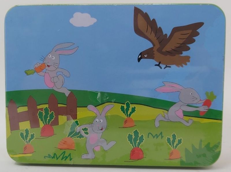 Scatola Latta Gioco Aquila e Conigli Dal Negro Anni ‘80 Vintage