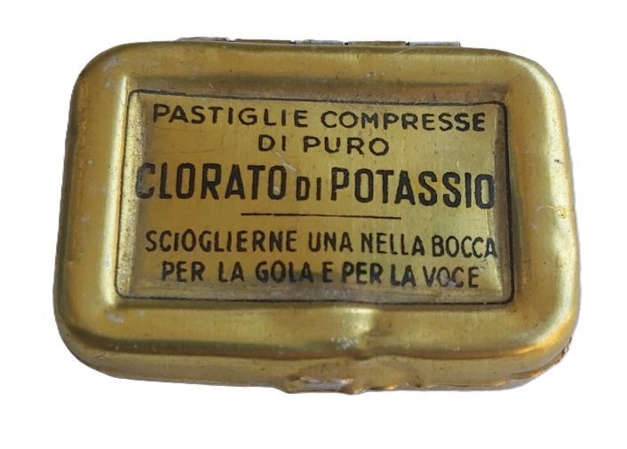 Scatola Latta Pastiglie Compresse Puro Clorato Potassio