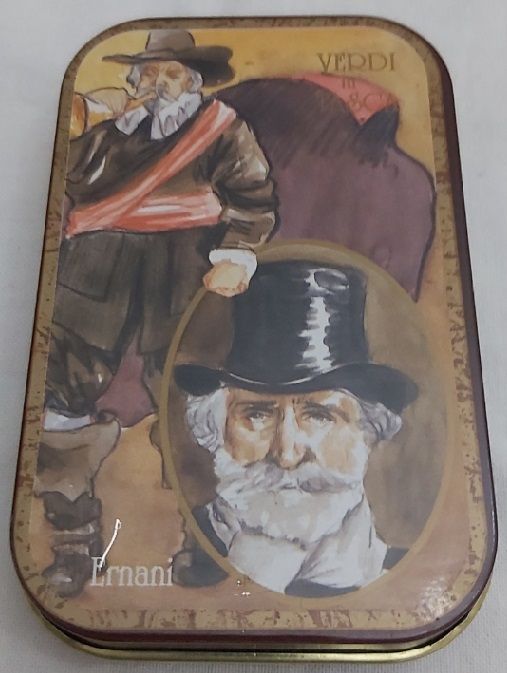 Scatola Latta Serie Giuseppe Verdi in Tasca Ernani Tin Box Vintage