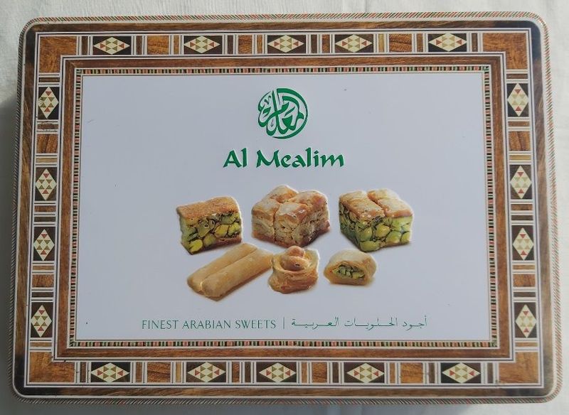 Scatola Latta Tin Box Al Mealim Finest Arabian Sweets Dubai Emirati Arabi Uniti 2015 (empty)