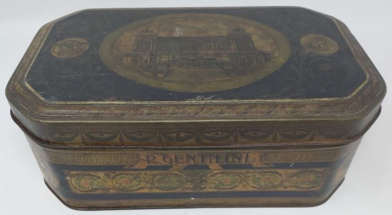 Scatola Latta P. Gentilini Roma Fabbrica Biscotti Torrone e Panettone Vintage