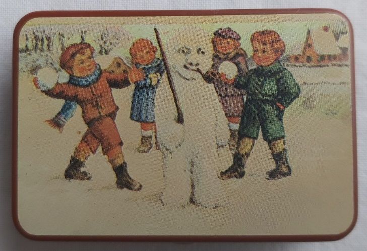 Scatola Latta Tin Box 4 Bimbi Pupazzo di Neve Rossano Amarelli Liquirizia