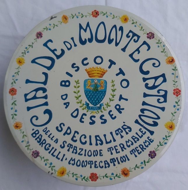 Scatola Latta Tin Box Cialde di Montecatini Biscotti da Dessert Bargilli Anni '60