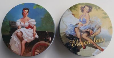 Scatola Latta Tonda Vintage Round Tin Box Lady Scatola Latta Tonda Vintage Round Tin Box Lady