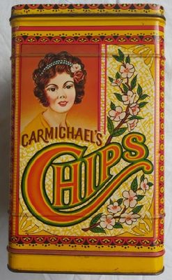 Scatola Latta Tin Box Vintage Carmichael's Chips Anni ’80 2 Cerniere Scatola Latta Tin Box Vintage Carmichael's Chips Anni ’80 2 Cerniere