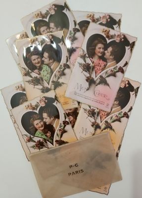 Serie 5 Cartoline Postali Mon Coeur Serie 5 Cartoline Postali Mon Coeur "Coppia Innamorati Sguardi" inizi '900